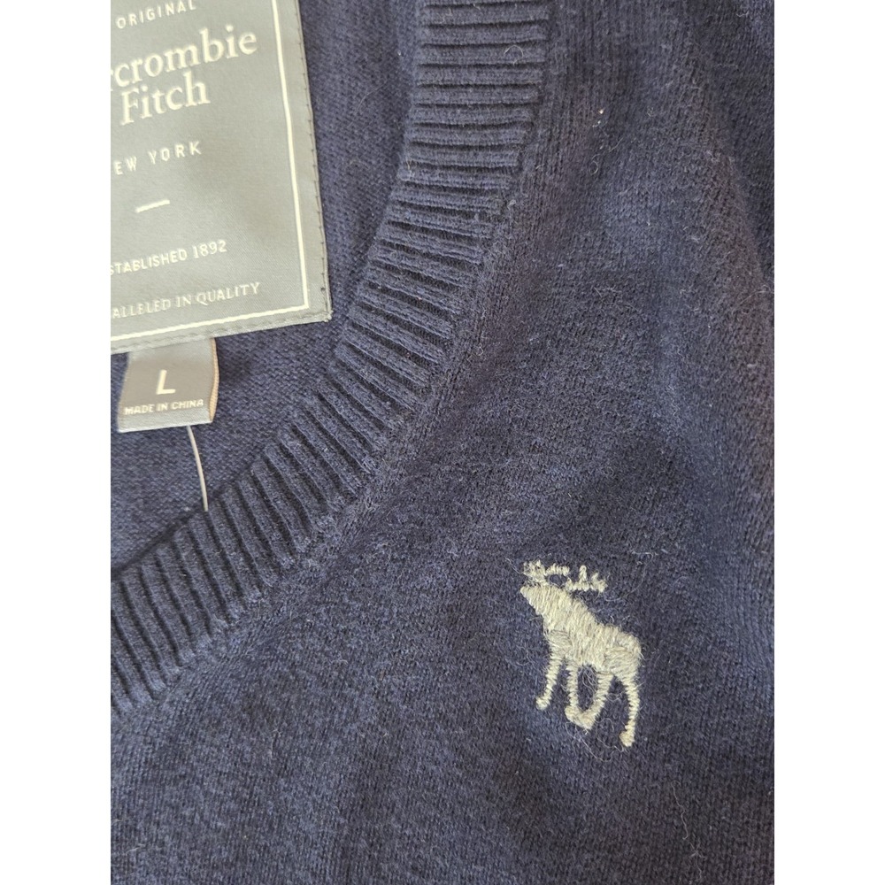 Abercrombie & Fitch Sweater Mens L Wool Mix V Neck Pullover Y2K Blue Preppy NEW - Picture 7 of 13